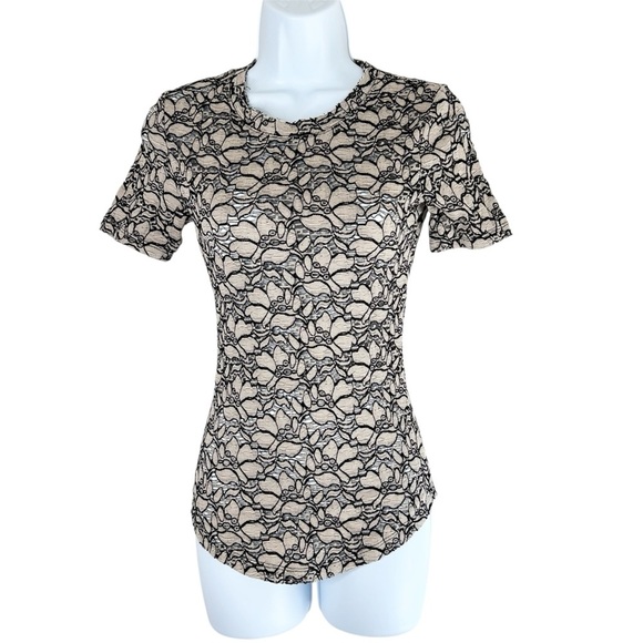 Aritzia Tops - Aritzia Babaton Floral Lace T-shirt Blouse Fitted Bodycon Black Taupe Size XS